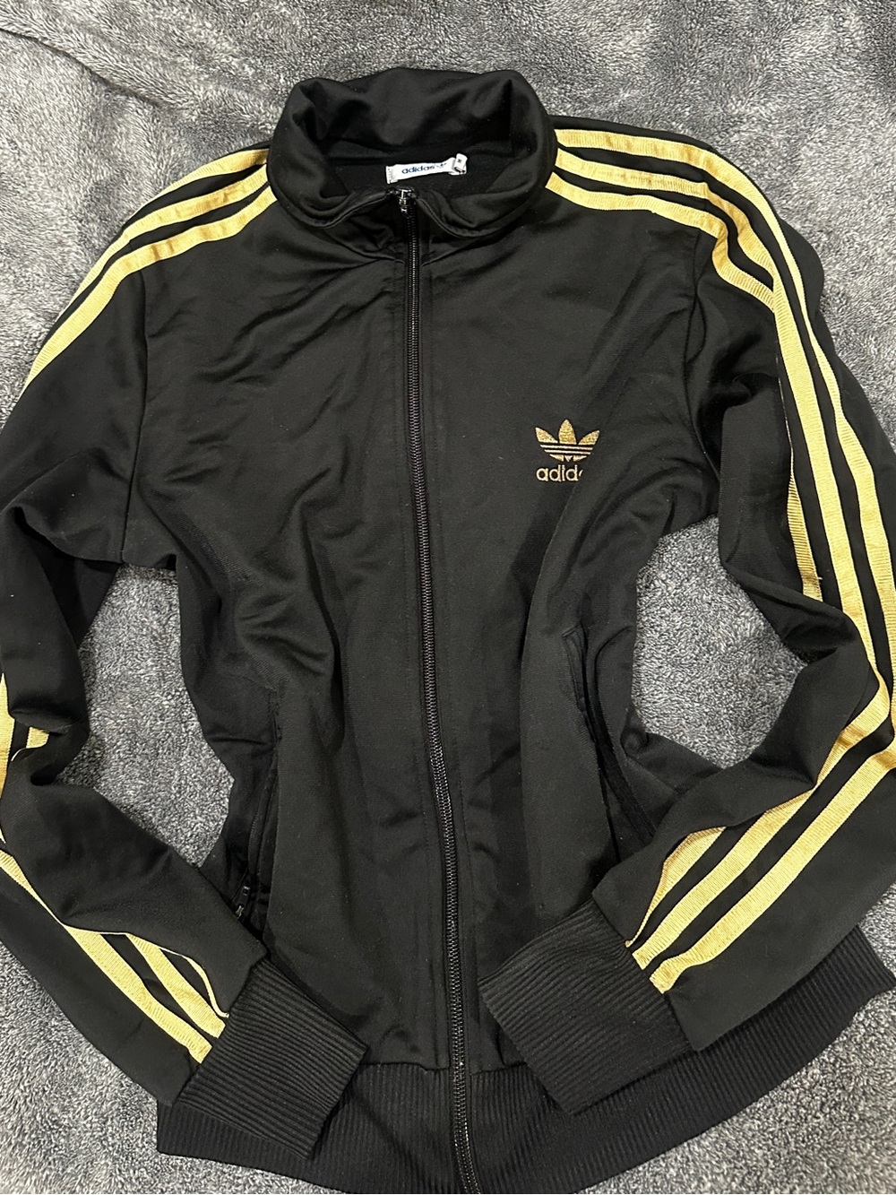 adidas Black Jacket with Gold Stripe Trim